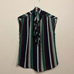 The 7 Avenue Ny&co NY & Blouse Green White Stripe Sleeveless Top Tie Sheer Tank